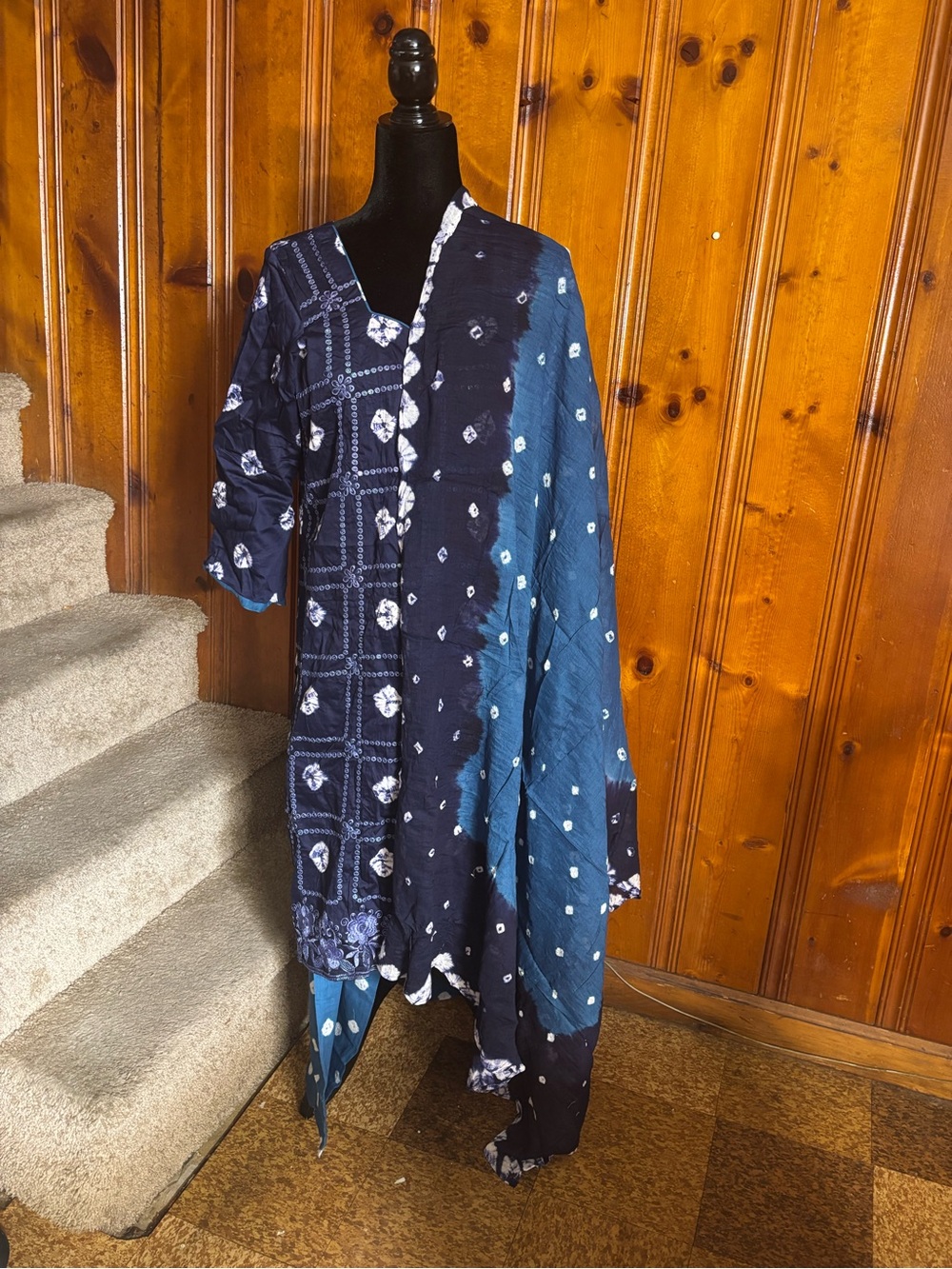 Blue bandhani embroidered salwar kameez 3 pc